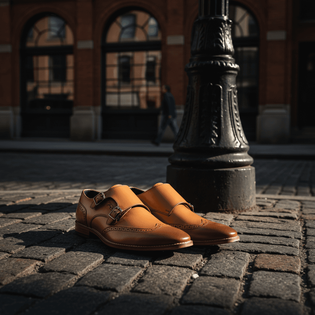 Tan Double Monk Strap Leather Shoes
