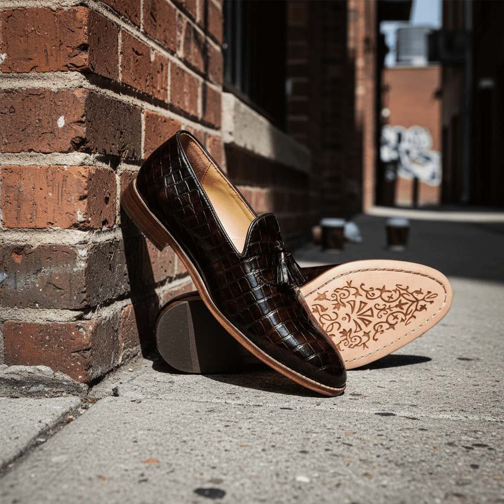 Brown Woven Leather Cap Toe Oxford Shoes